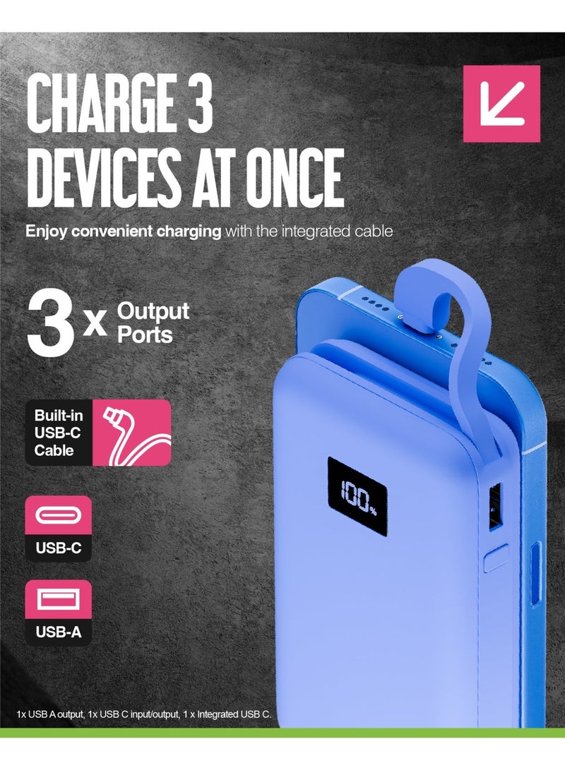 جوس بنك الطاقة المدمج Juice Eco، شاحن محمول 10,000 مللي أمبير في الساعة مع كابل مدمج وشاشة رقمية، مخرج USB-C، بنك الطاقة لأجهزة iPhone 15 16 Pro Max، Samsung، Xiaomi، iPad، GoPro - Ultra Marine - Image 5